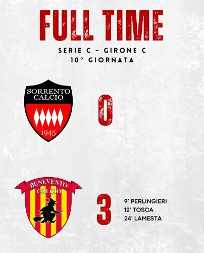 CAMPIONATO DI SERIE C GIRONE C: IL BENEVENTO SUPERA IL SORRENTO PER 3-0