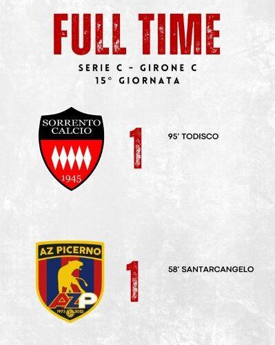 CAMPIONATO DI SERIE C, GIRONE C. IL SORRENTO AGGUANTA IL PAREGGIO IN CASA DEL PICERNO 1-1L