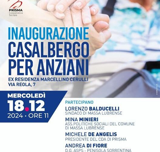 MASSA LUBRENSE: SI INAUGURA, DOMANI MERCOLEDI’ LA CASA ALBERGO PER ANZIANI A SANT’AGATA SUI DUE GOLFI. PER MARZO OPERATIVA UNA RSA