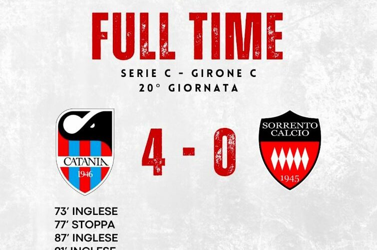 CAMPIONATO DI CALCIO DI SERIE C, GIRONE C: PESANTE SCONFITTA DEL SORRENTO A CATANIA 4-0