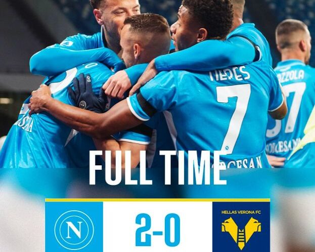 CAMPIONATO DI CALCIO DI SERIE A : IL NAPOLI CONSOLIDA IL PRIMO POSTO IN CLASSIFICA BATTENDO IN CAS IL VERONA 2-0